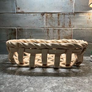 Vintage handmade, stoneware fruit bowl or breadbasket. Cream in color.